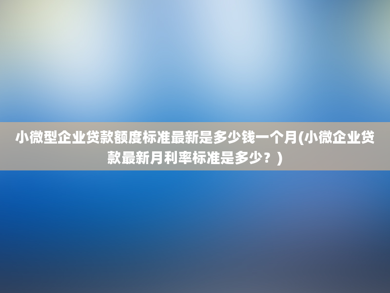 小微型企业贷款额度标准最新是多少钱一个月(小微企业贷款最新月利率标准是多少？)