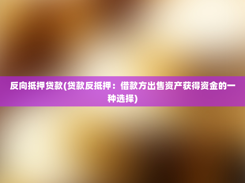 反向抵押贷款(贷款反抵押：借款方出售资产获得资金的一种选择)