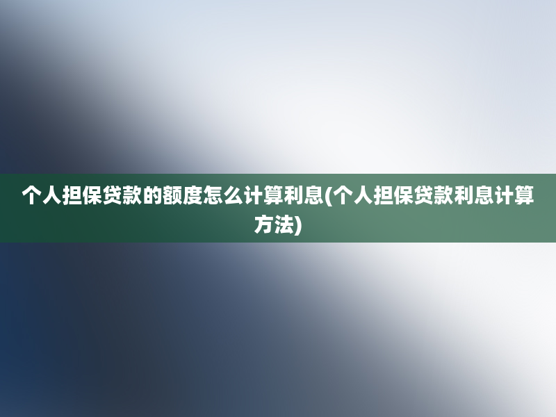 个人担保贷款的额度怎么计算利息(个人担保贷款利息计算方法)