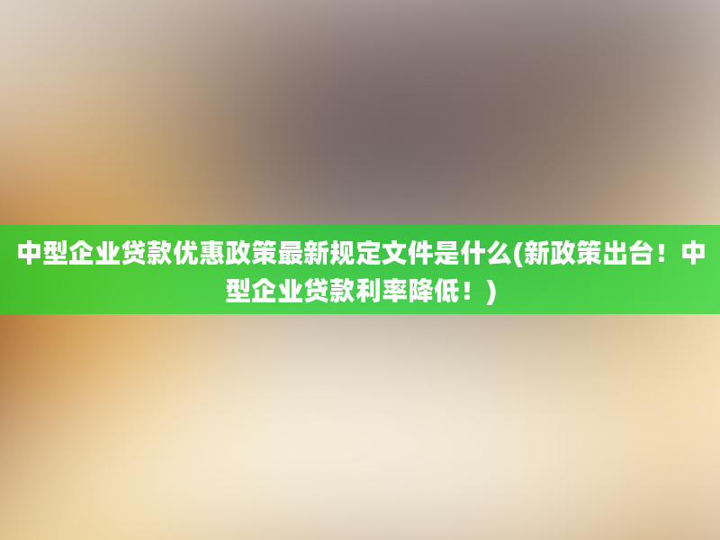 中型企业贷款优惠政策最新规定文件是什么(新政策出台！中型企业贷款利率降低！)