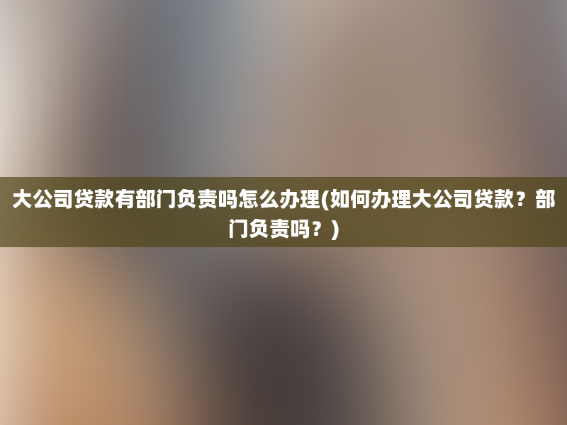 大公司贷款有部门负责吗怎么办理(如何办理大公司贷款？部门负责吗？)