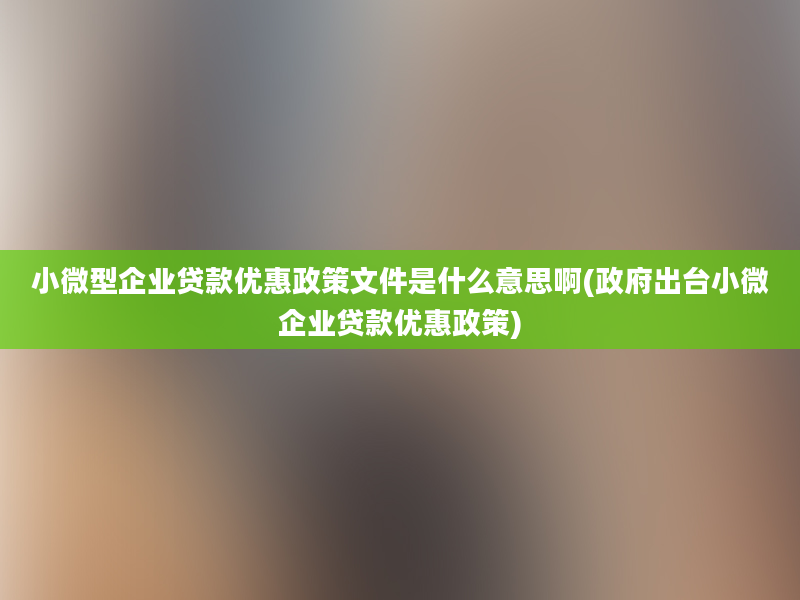 小微型企业贷款优惠政策文件是什么意思啊(政府出台小微企业贷款优惠政策)