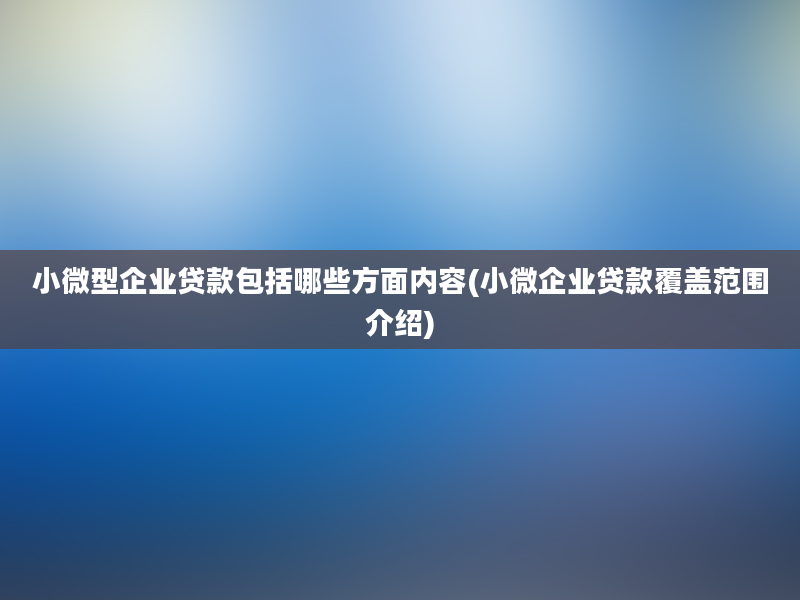 小微型企业贷款包括哪些方面内容(小微企业贷款覆盖范围介绍)