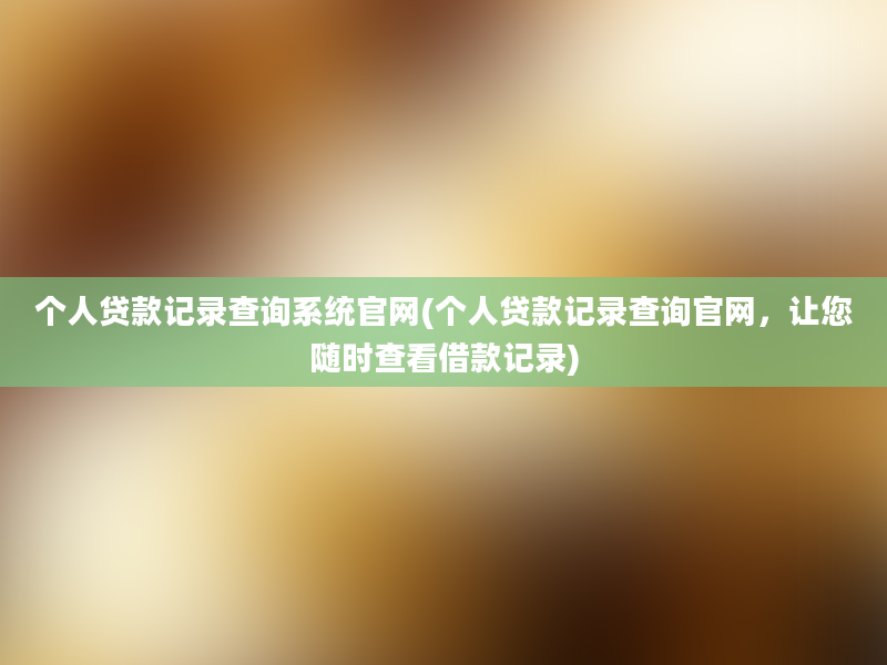 个人贷款记录查询系统官网(个人贷款记录查询官网，让您随时查看借款记录)