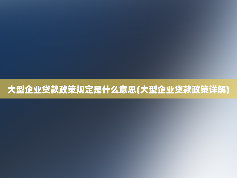 大型企业贷款政策规定是什么意思(大型企业贷款政策详解)