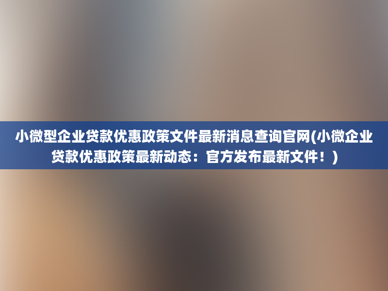 小微型企业贷款优惠政策文件最新消息查询官网(小微企业贷款优惠政策最新动态：官方发布最新文件！)