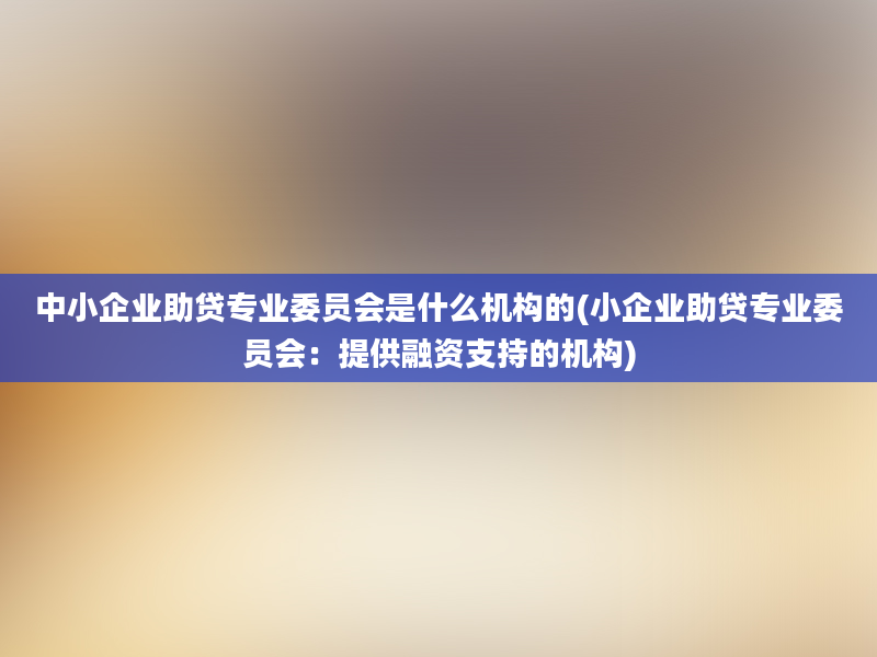 中小企业助贷专业委员会是什么机构的(小企业助贷专业委员会：提供融资支持的机构)