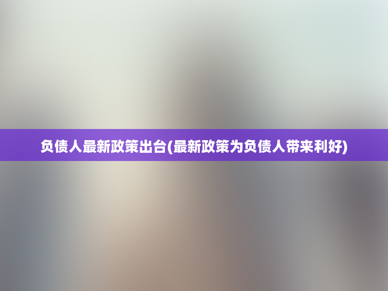 负债人最新政策出台(最新政策为负债人带来利好)