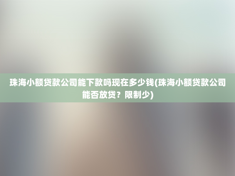 珠海小额贷款公司能下款吗现在多少钱(珠海小额贷款公司能否放贷？限制少)