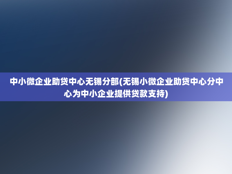 中小微企业助贷中心无锡分部(无锡小微企业助贷中心分中心为中小企业提供贷款支持)