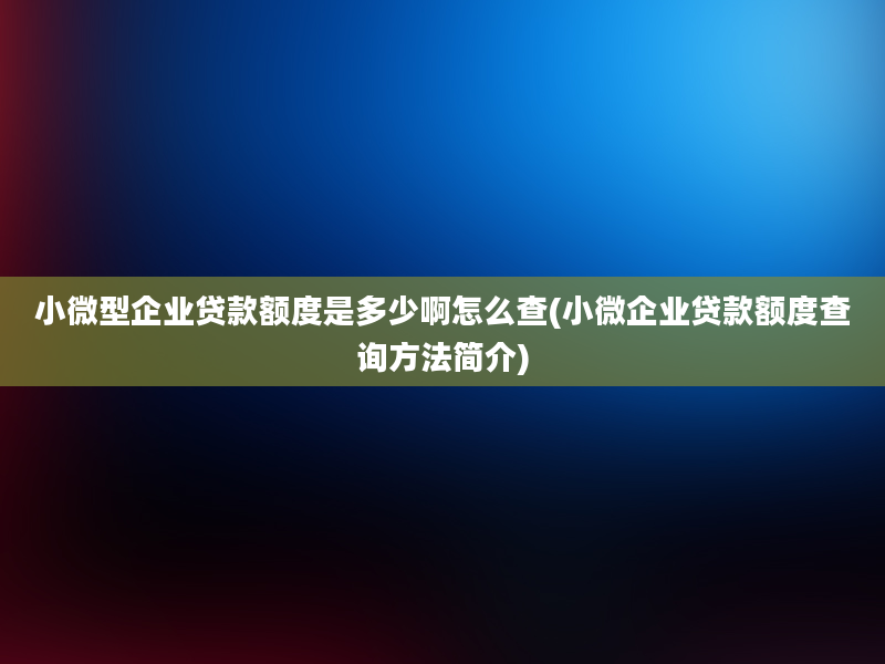 小微型企业贷款额度是多少啊怎么查(小微企业贷款额度查询方法简介)