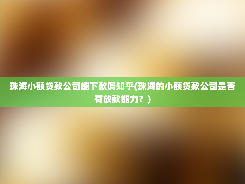 珠海小额贷款公司能下款吗知乎(珠海的小额贷款公司是否有放款能力？)