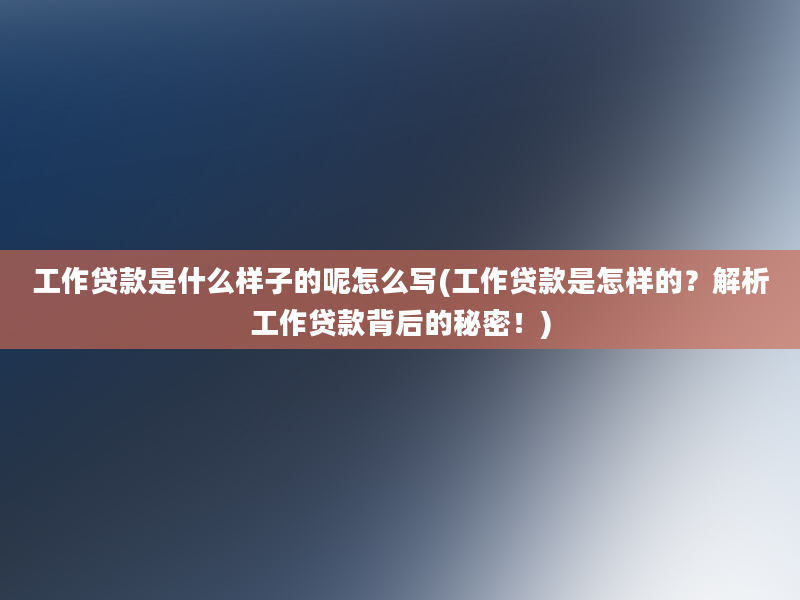 工作贷款是什么样子的呢怎么写(工作贷款是怎样的？解析工作贷款背后的秘密！)