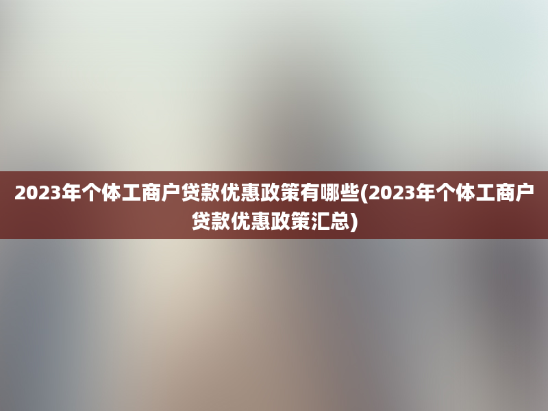 2023年个体工商户贷款优惠政策有哪些(2023年个体工商户贷款优惠政策汇总)