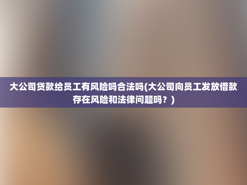 大公司贷款给员工有风险吗合法吗(大公司向员工发放借款存在风险和法律问题吗？)