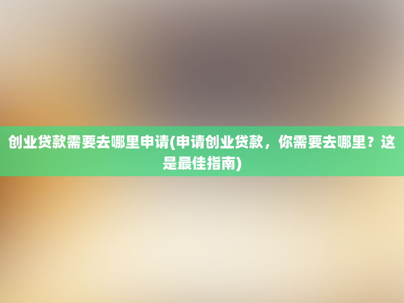 创业贷款需要去哪里申请(申请创业贷款，你需要去哪里？这是最佳指南)