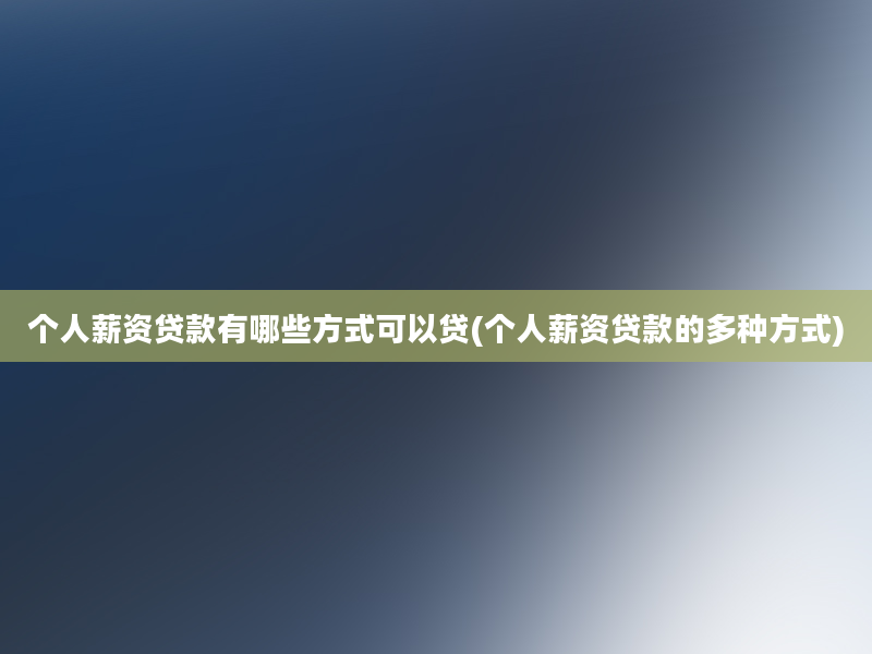 个人薪资贷款有哪些方式可以贷(个人薪资贷款的多种方式)