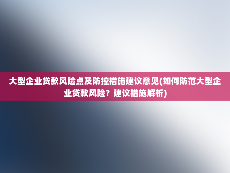 大型企业贷款风险点及防控措施建议意见(如何防范大型企业贷款风险？建议措施解析)