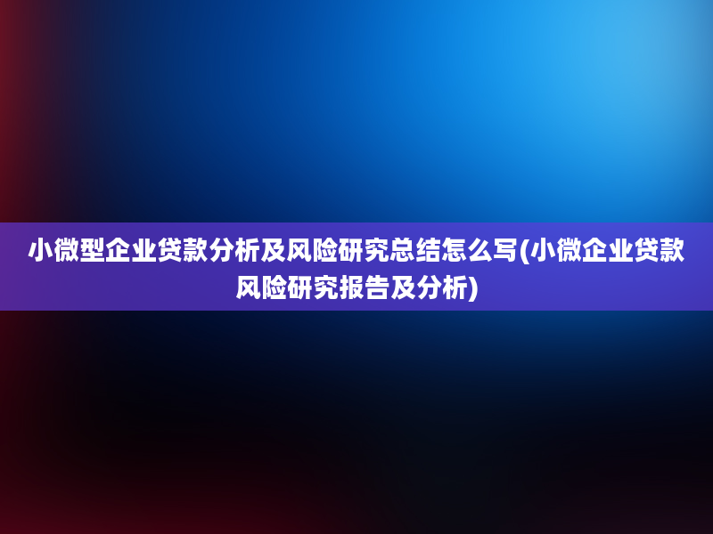 小微型企业贷款分析及风险研究总结怎么写(小微企业贷款风险研究报告及分析)