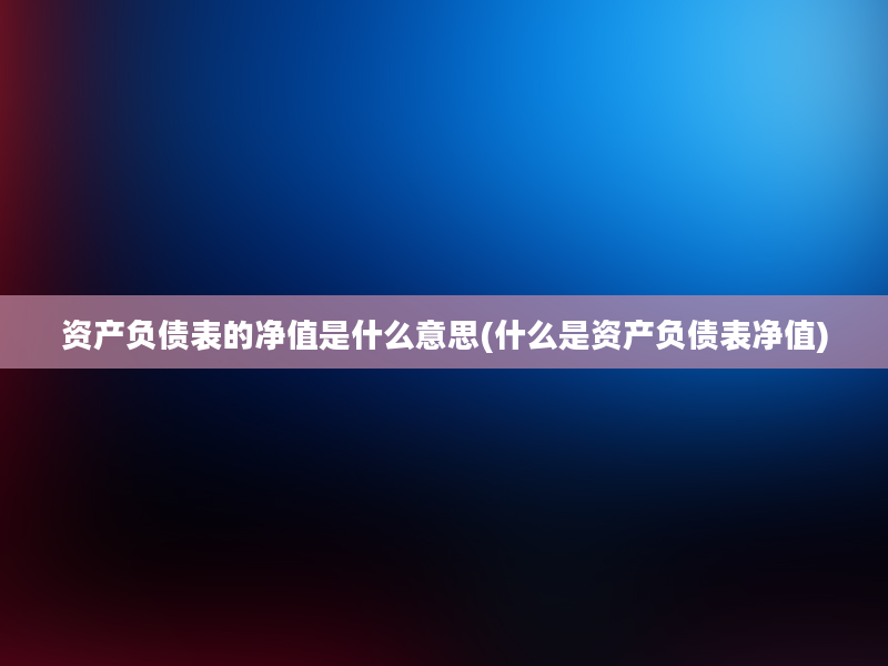 资产负债表的净值是什么意思(什么是资产负债表净值)