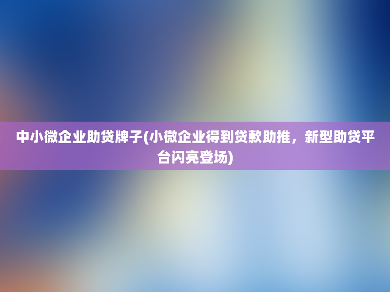 中小微企业助贷牌子(小微企业得到贷款助推，新型助贷平台闪亮登场)