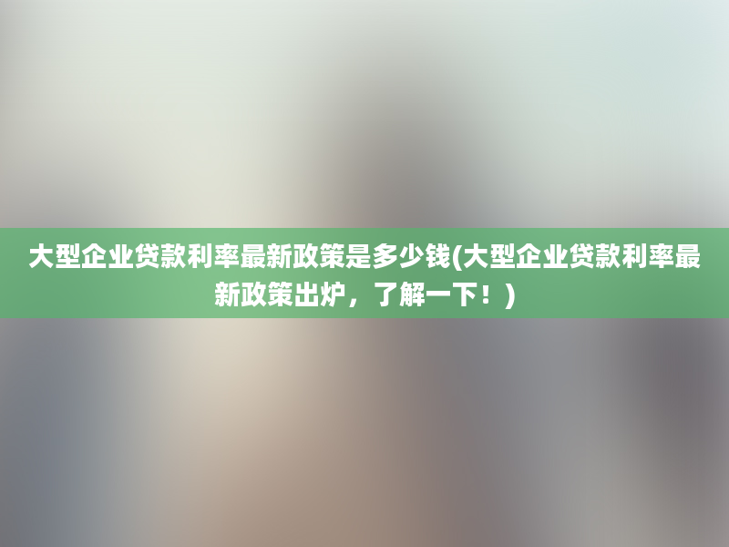 大型企业贷款利率最新政策是多少钱(大型企业贷款利率最新政策出炉，了解一下！)