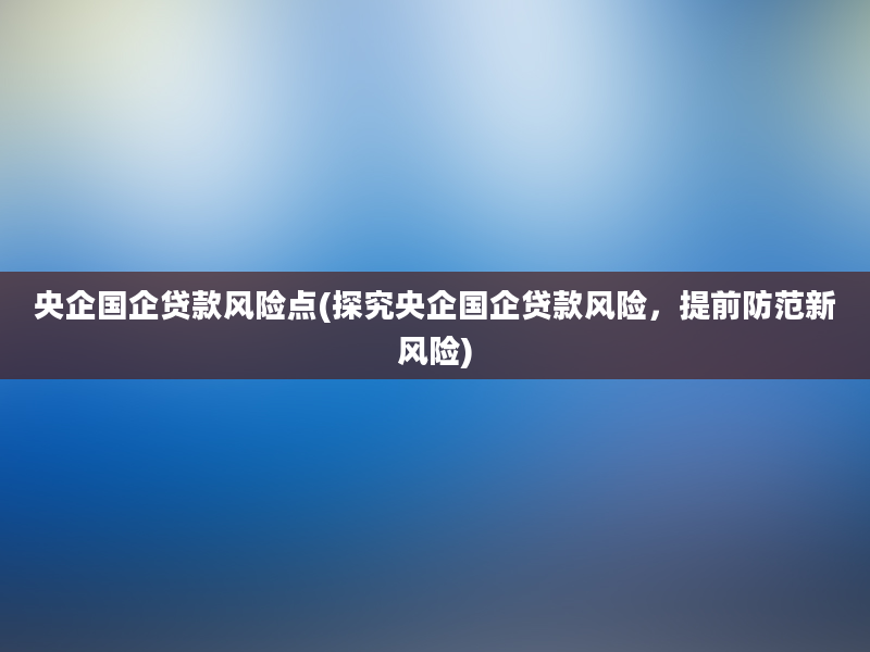 央企国企贷款风险点(探究央企国企贷款风险，提前防范新风险)