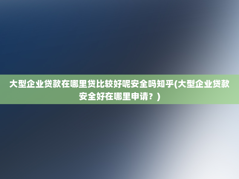 大型企业贷款在哪里贷比较好呢安全吗知乎(大型企业贷款安全好在哪里申请？)