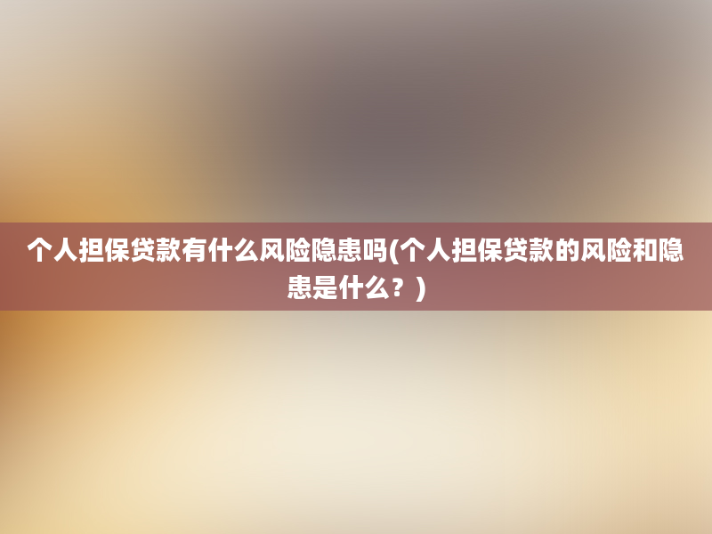 个人担保贷款有什么风险隐患吗(个人担保贷款的风险和隐患是什么？)