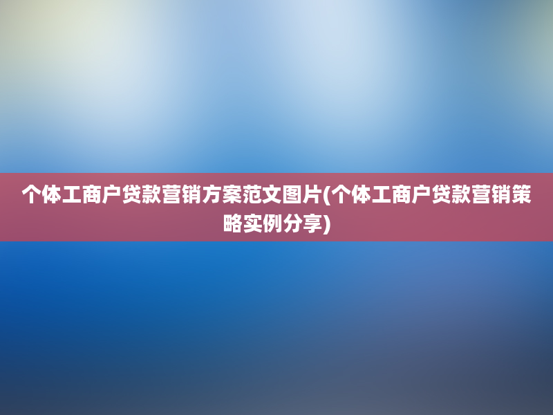 个体工商户贷款营销方案范文图片(个体工商户贷款营销策略实例分享)