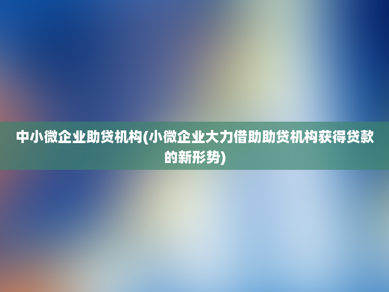 中小微企业助贷机构(小微企业大力借助助贷机构获得贷款的新形势)