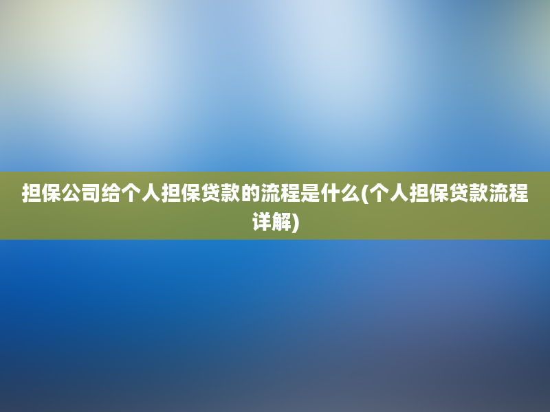 担保公司给个人担保贷款的流程是什么(个人担保贷款流程详解)