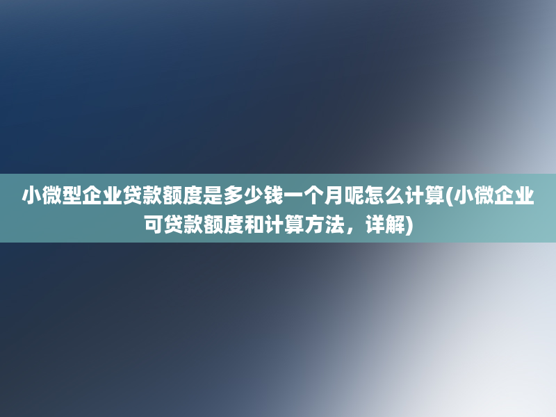 小微型企业贷款额度是多少钱一个月呢怎么计算(小微企业可贷款额度和计算方法，详解)