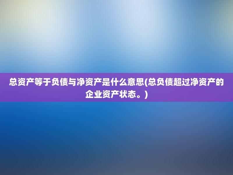 总资产等于负债与净资产是什么意思(总负债超过净资产的企业资产状态。)