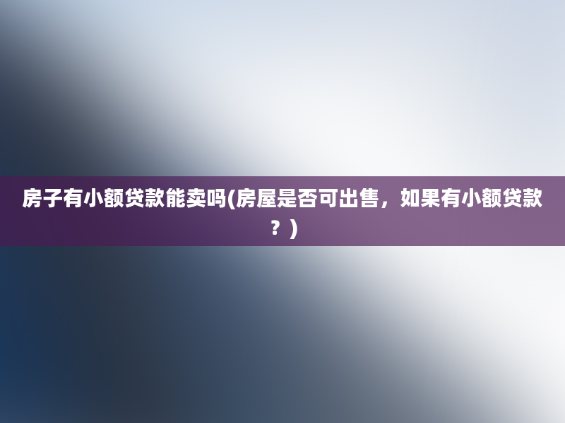 房子有小额贷款能卖吗(房屋是否可出售，如果有小额贷款？)