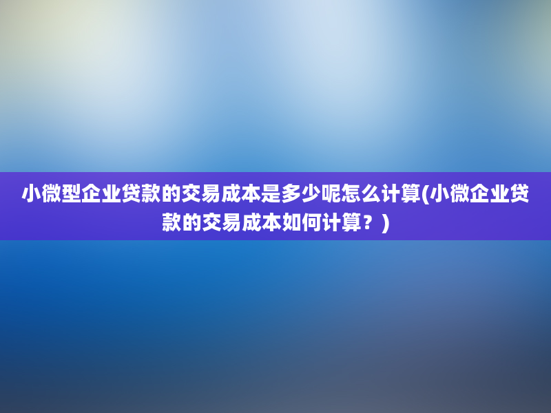 小微型企业贷款的交易成本是多少呢怎么计算(小微企业贷款的交易成本如何计算？)