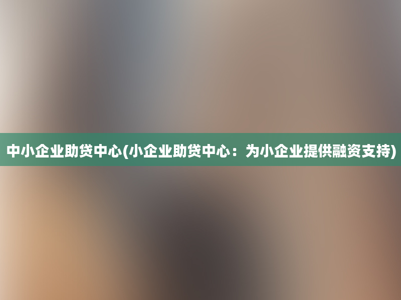 中小企业助贷中心(小企业助贷中心：为小企业提供融资支持)