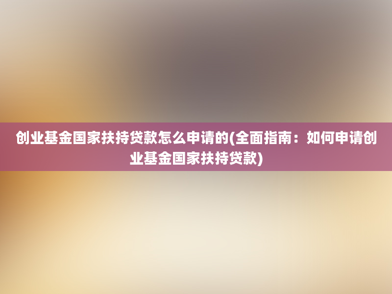 创业基金国家扶持贷款怎么申请的(全面指南：如何申请创业基金国家扶持贷款)