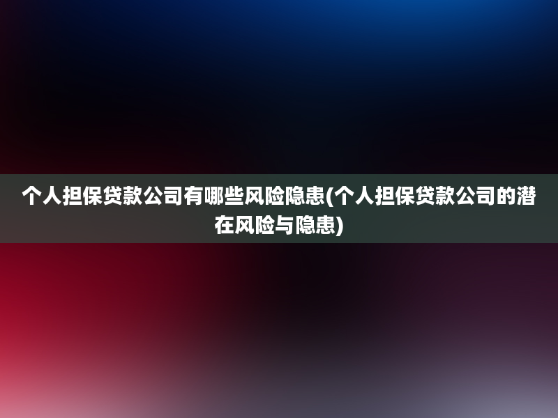 个人担保贷款公司有哪些风险隐患(个人担保贷款公司的潜在风险与隐患)