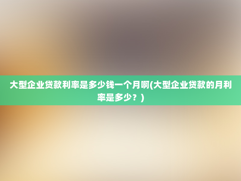 大型企业贷款利率是多少钱一个月啊(大型企业贷款的月利率是多少？)