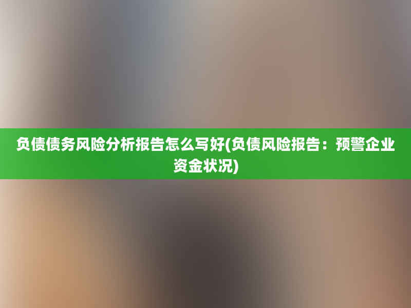 负债债务风险分析报告怎么写好(负债风险报告：预警企业资金状况)