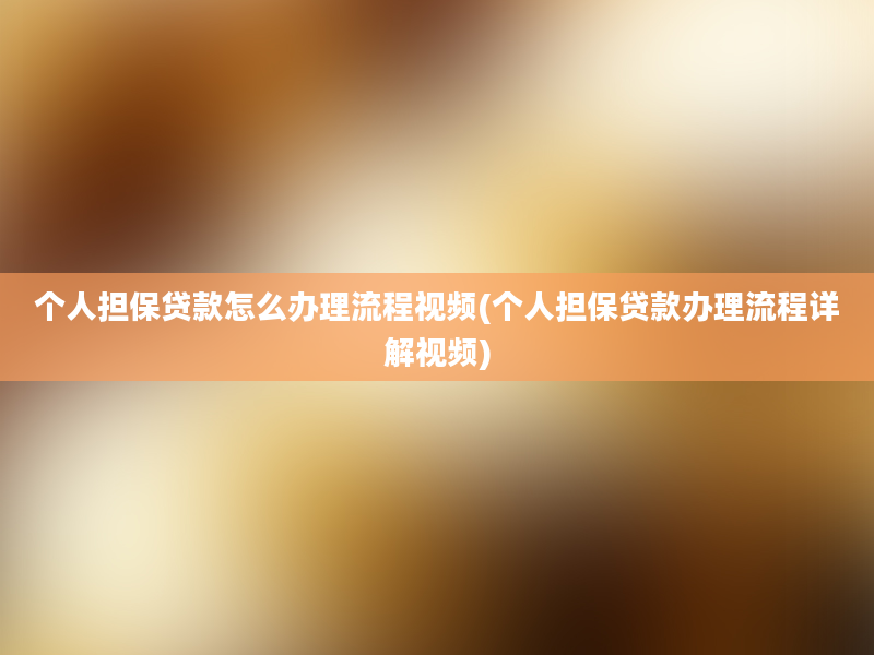 个人担保贷款怎么办理流程视频(个人担保贷款办理流程详解视频)