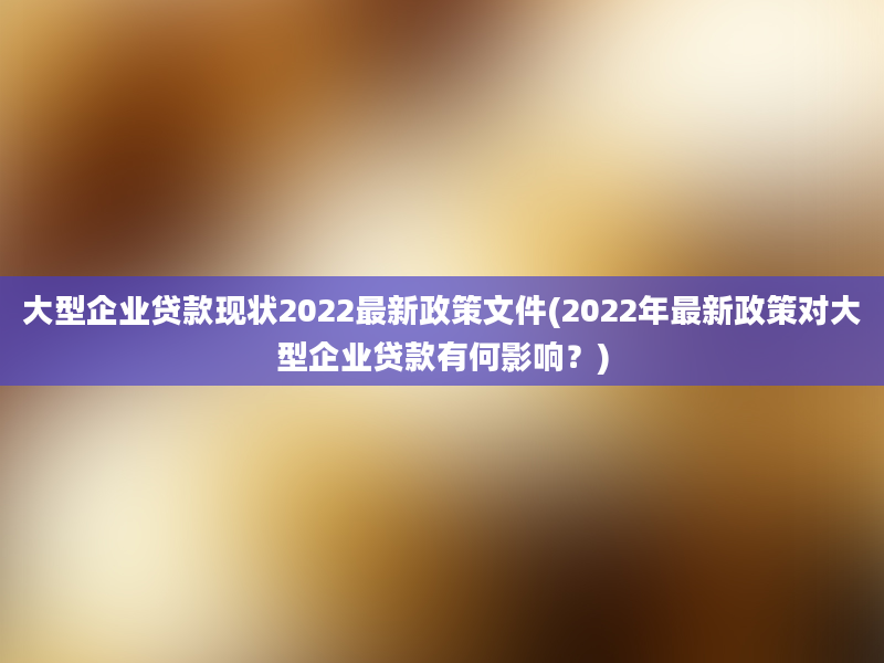 大型企业贷款现状2022最新政策文件(2022年最新政策对大型企业贷款有何影响？)