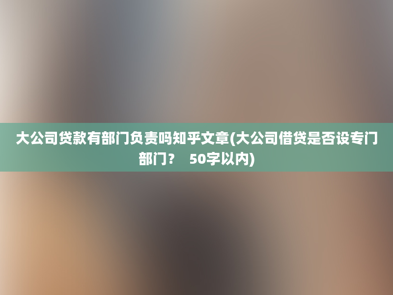 大公司贷款有部门负责吗知乎文章(大公司借贷是否设专门部门？  50字以内)