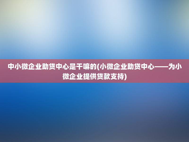 中小微企业助贷中心是干嘛的(小微企业助贷中心——为小微企业提供贷款支持)