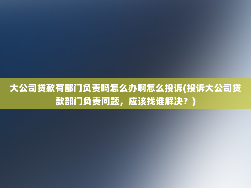 大公司贷款有部门负责吗怎么办啊怎么投诉(投诉大公司贷款部门负责问题，应该找谁解决？)