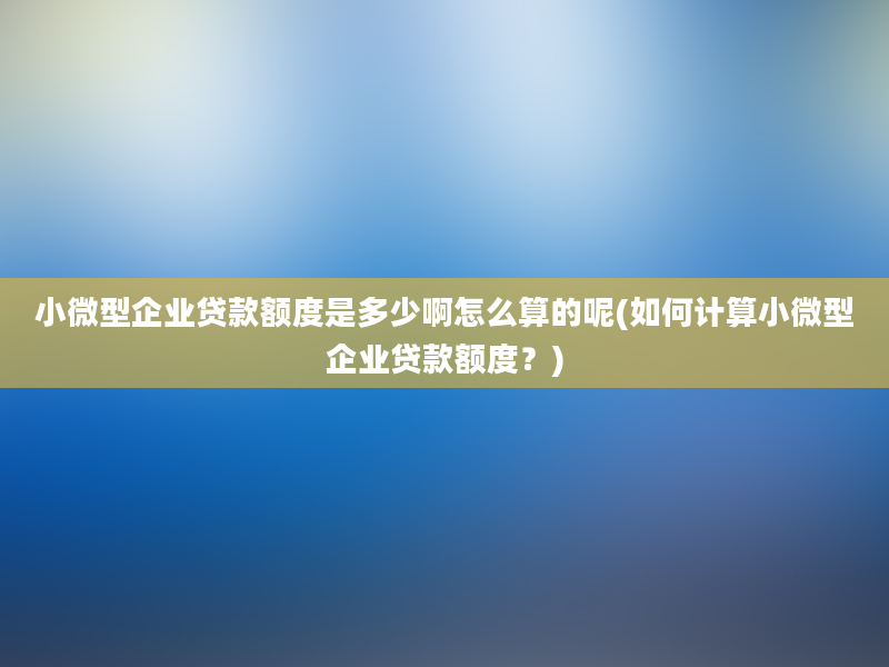 小微型企业贷款额度是多少啊怎么算的呢(如何计算小微型企业贷款额度？)