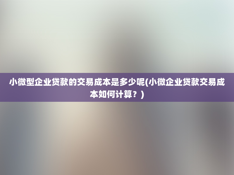 小微型企业贷款的交易成本是多少呢(小微企业贷款交易成本如何计算？)