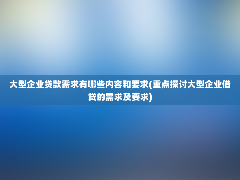 大型企业贷款需求有哪些内容和要求(重点探讨大型企业借贷的需求及要求)