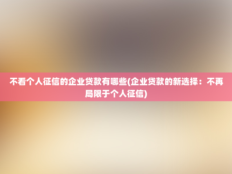 不看个人征信的企业贷款有哪些(企业贷款的新选择：不再局限于个人征信)